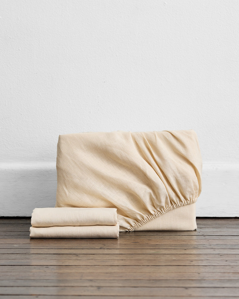 crème 100% french flax linen fitted sheet set