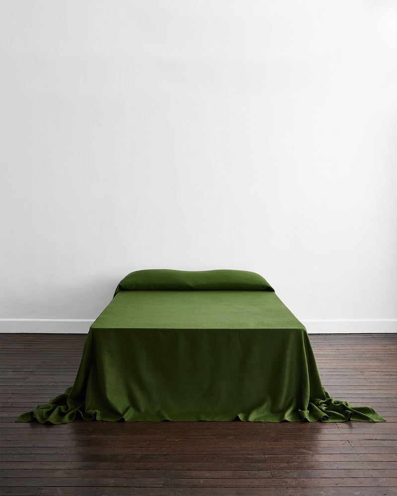 olive heavy linen bed cover