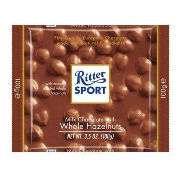 ritter sport牛奶巧克力配整个榛子棒